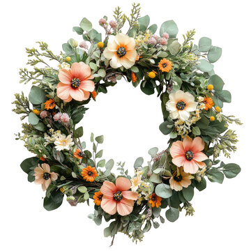 Elegant Floral Wreath with Peach and Cream Blooms