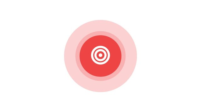 animated red concentric circles pulsing button on white background motion graphic
