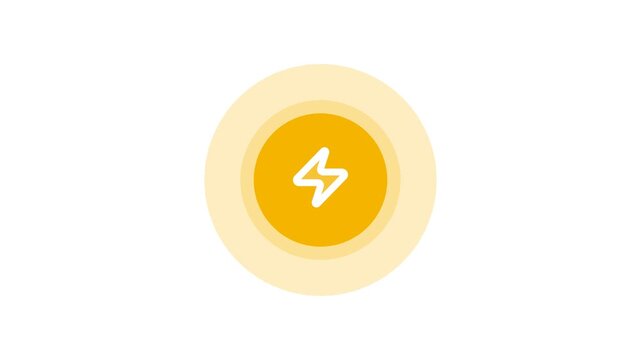 animated yellow circular button with white lightning bolt symbol on plain white background