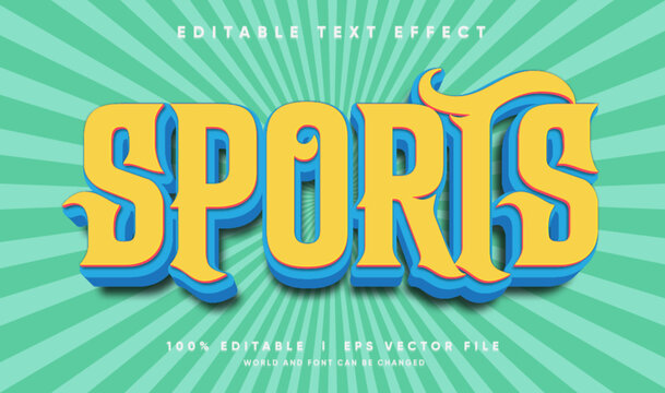 Editable Sports vintage retro 3D text effect vector template with comic sunburst rays style