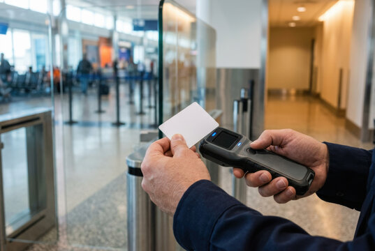 Security access checkpoint airport gate card scanner device entry control secure access checkpoint at airport gate using card scanner device for controlled entry system and modern travel safety