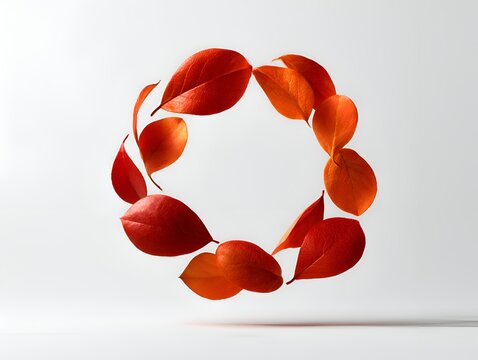 Arrangement of vibrant red and orange leaves forming a circular wreath