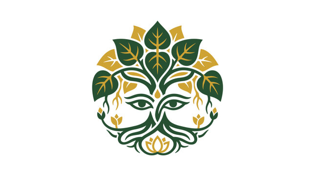 Green Man logo design - abstract mystical forest spirit illustration