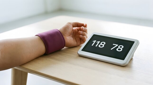 Wearable wrist cuff fitness tracker checking pulse and blood pressure