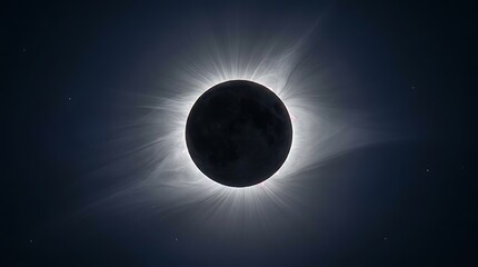 Naklejka premium Total solar eclipse with visible corona glowing in the dark sky