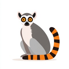 Fototapeta premium Flat Vector Illustration Of A Cute Ring Tailed Lemur Sitting On A Plain White Background