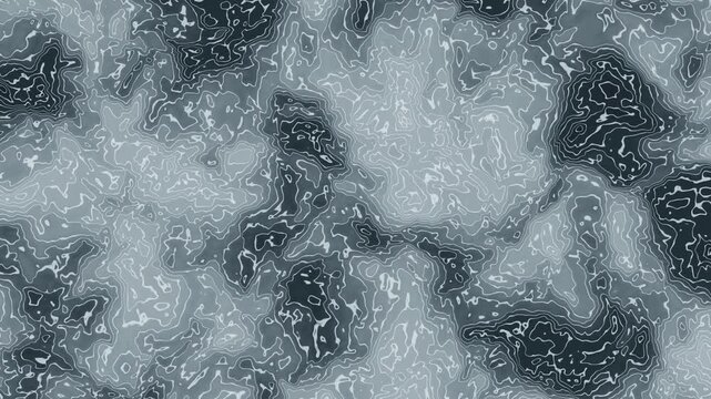 Seamless loop of monochrome topographic contour lines flowing like terrain