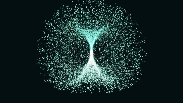Seamless loop of cyan particle dipole field forming an hourglass shape