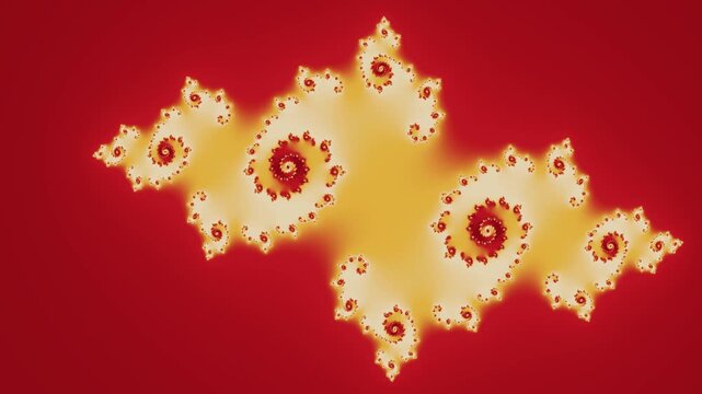 Seamless loop of black Julia fractal silhouette evolving on red background