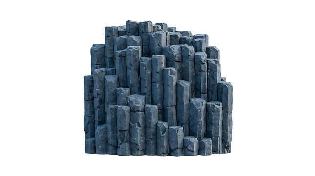 Realistic basalt column rock formation with hexagonal volcanic pillars, natural geological stone structure for landscape design isolated on a white transparent background