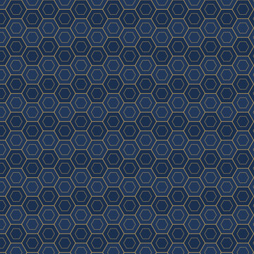 Navy kikko hexagon pattern with gold lines, Japanese background
