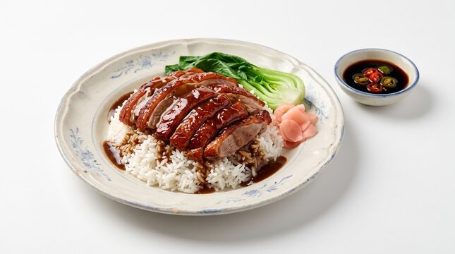 Thai Roasted Duck with Rice (Khao Na Ped) isolated on white background