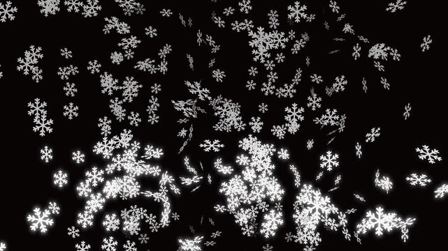 Seamless loop of small white snowflake sequins falling on black background