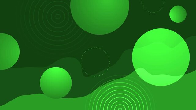 Abstract space with large glowing circles and concentric ripple patterns over layered wavy shapes animation