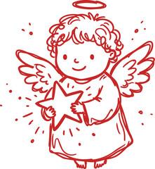 Fototapeta premium Hand drawn cute angel holding star with halo