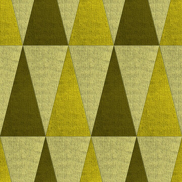 Hand drawn A pattern of three-dimensional equilateral triangles in beige, yellow, and green, arranged like fabric regularly 