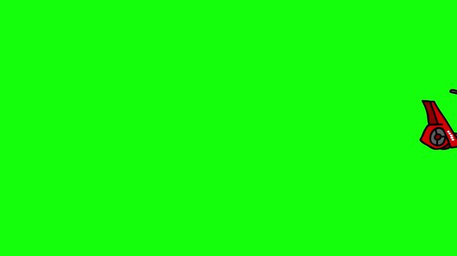 Animated Red Rescue Helicopter Flying Across Screen Loop On Green Screen Keying Background Element