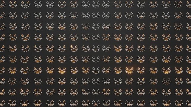 Glowing jack o lantern faces pattern background animation for halloween