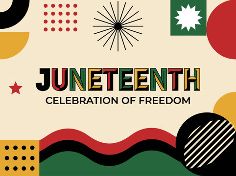 Juneteenth Celebration of Freedom Typography Poster with Abstract Geometric Shapes and Pan-African Colors