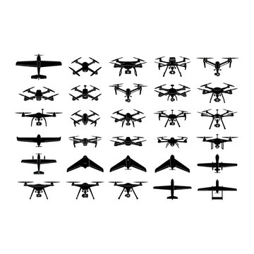 Drone uav silhouette set featuring quadcopter multicopter aircraft and aerial technology