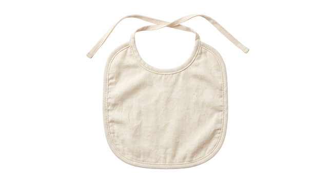 Cream cotton baby bib with ties on a transparent background
