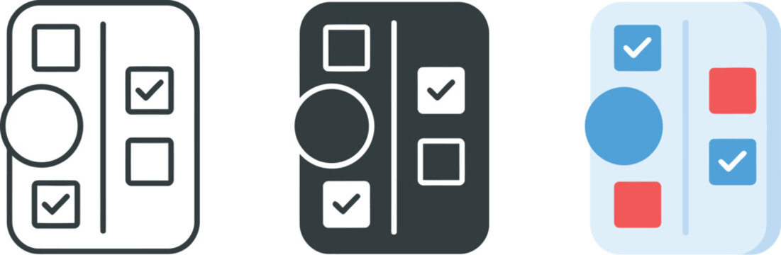 Checklist form document vector icon in outline solid and colorful styles with checkbox ico