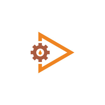 cog machine oil triangle letter d industrial logo vector
