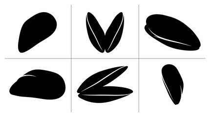 Mussel silhouettes set with open and closed shells for seafood and food design © komol