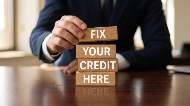 Hands building blocks with the words fix your credit here