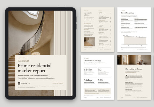 Real Estate Investor Factsheet & Market Report Template, Digital Brochure for Market Analysis & Company Profiles