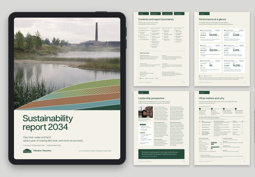 Sustainability Report Template, ESG & CSR Environmental Brochure, Corporate Annual Report with Infographics & Minimalist Editorial Layout