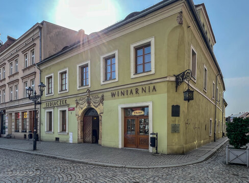 Tarnowskie G&oacute;ry, Poland, March 24, 2026: The Market Square in Tarnowskie Gory, Poland. The Sedlaczek Wine House, known since the 16th century, which now also houses a museum