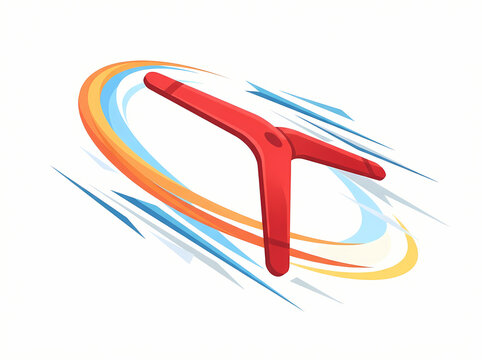 A vibrant red three-bladed boomerang spinning rapidly through the air with motion blur.