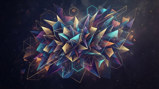 Explosion of Geometric Shapes and Light in Abstract Digital Art.