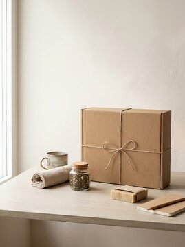 Gift Box with Contents on a Table.