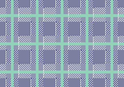 Seamless plaid fabric pattern with purple and mint green geometric square textile design element