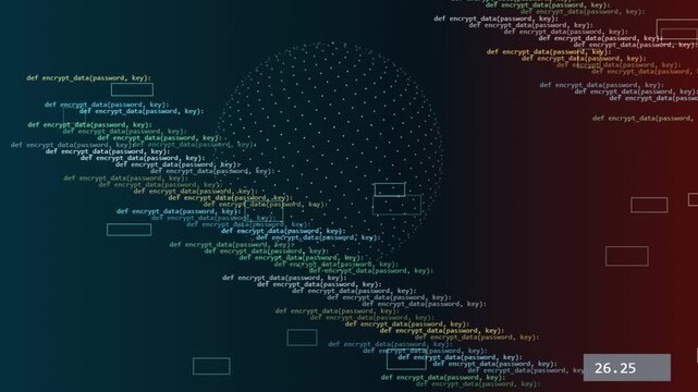 Cyber security encryption code displayed on dark digital screen motion graphic clip