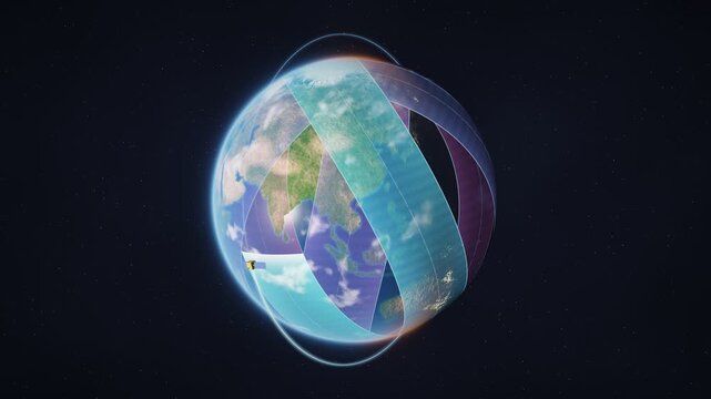 sun synchronous polar orbit satellite sweeping rotating earth globe loop