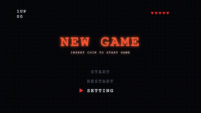 Retro arcade machine interface screen showing new game text with pixelated font style and classic coin entry prompt for enthusiasts seeking nostalgic electronic entertainment and digital