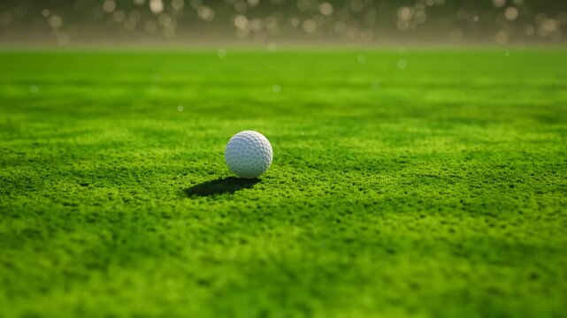 Golf ball being putted into the hole on a green lawn seamless loop