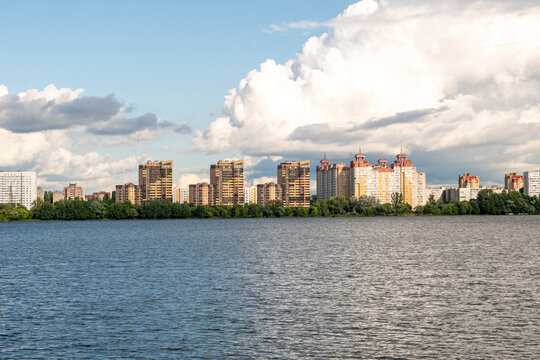 Voronezh, Russia, July 30, 2026: Residential high-rise buildings on the left bank of the Voronezh River near the reservoir