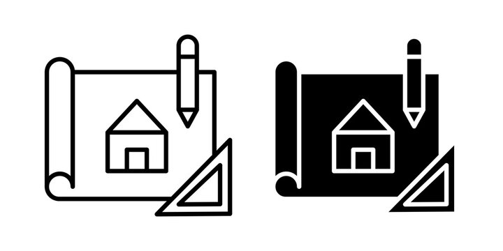 Construction plans icon flat outline in black