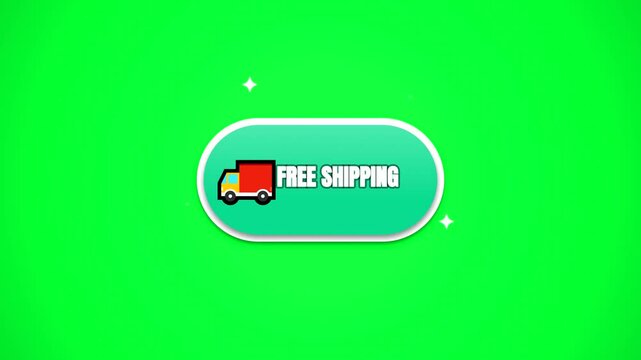 Free shipping badge animation, red delivery truck icon on green screen background, e-commerce promotional graphic element