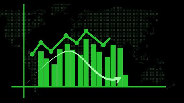 Business growth financial chart with bars zigzag line and downward trend animation