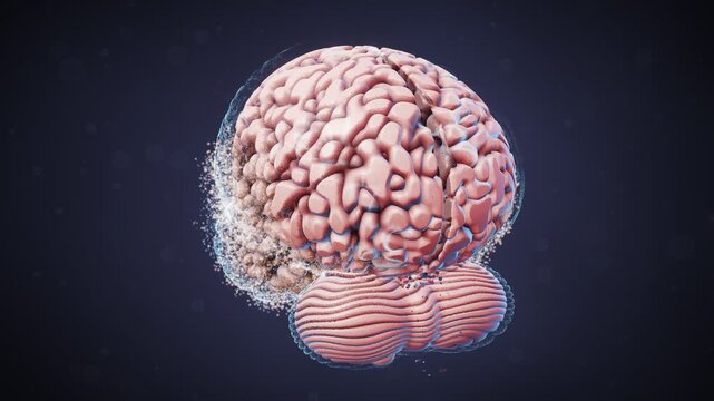 Dementia brain shrinking and cerebral atrophy medical 3D animation seamless loop