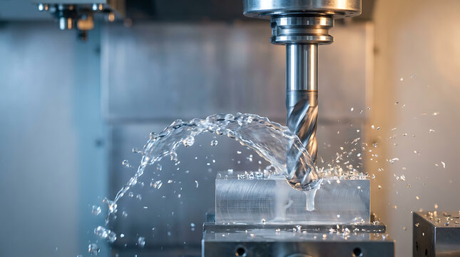 Industrial cnc milling machine drilling metal part