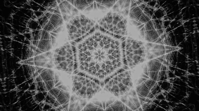 Monochrome Electric Plasma Geometric Kaleidoscope, Seamless 4K VJ Loop
