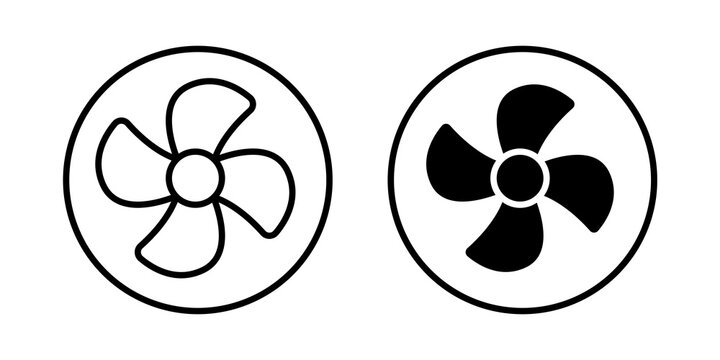 Cooling fan icon flat outline in black