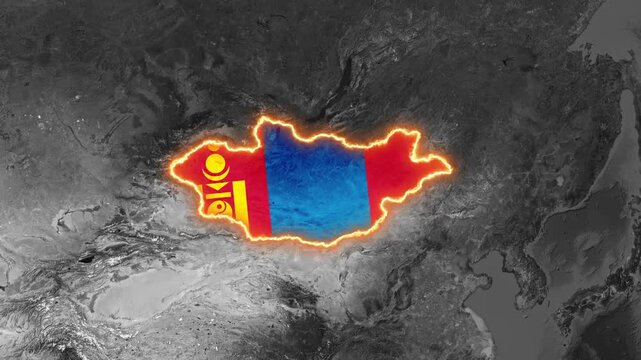 Mongolia country map animation with glowing neon border motion video