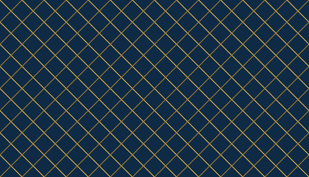 Seamless pattern with gold diagonal grid lines on a dark blue background